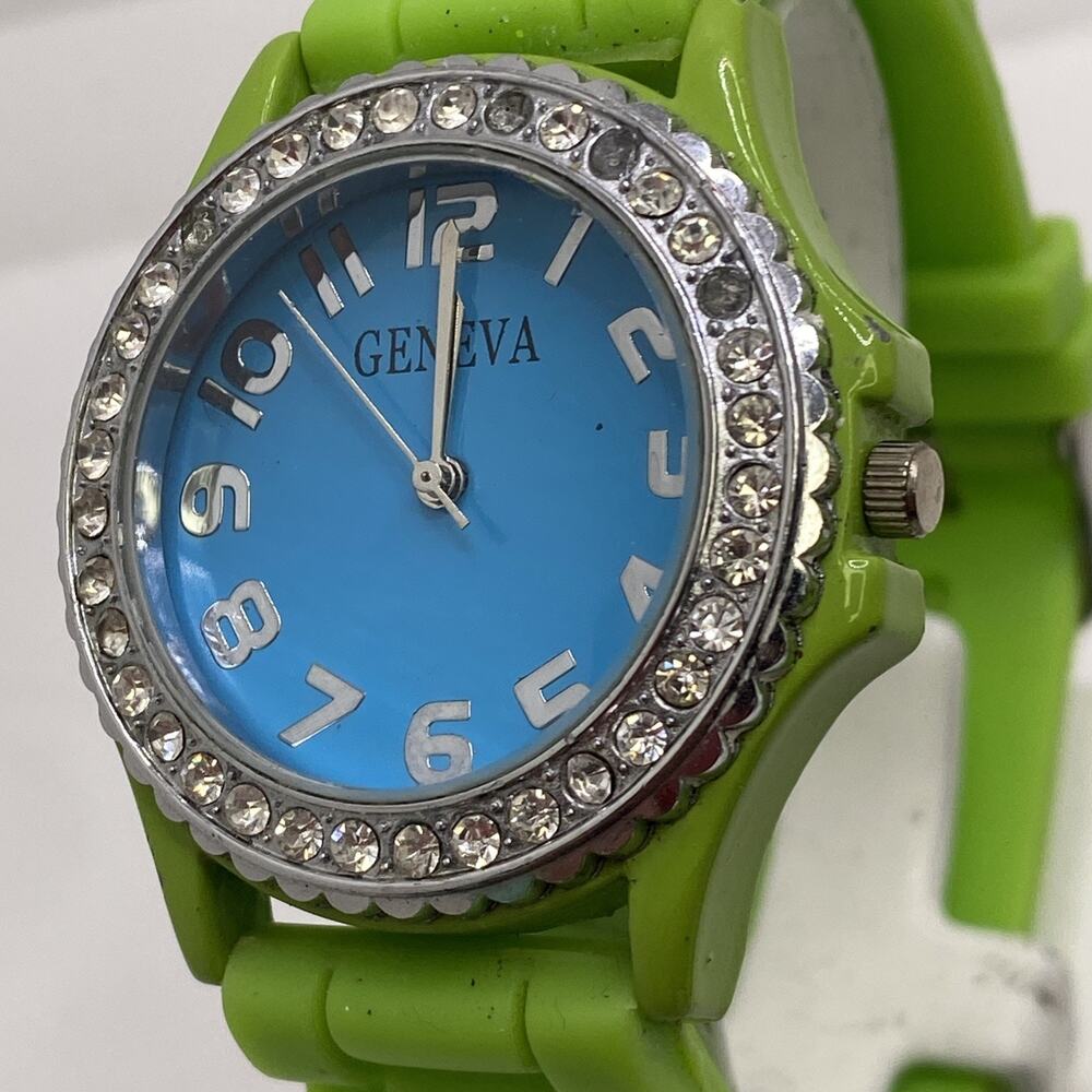 Geneva Rubber Watch Rhinestones Missing Stones Works New Battery